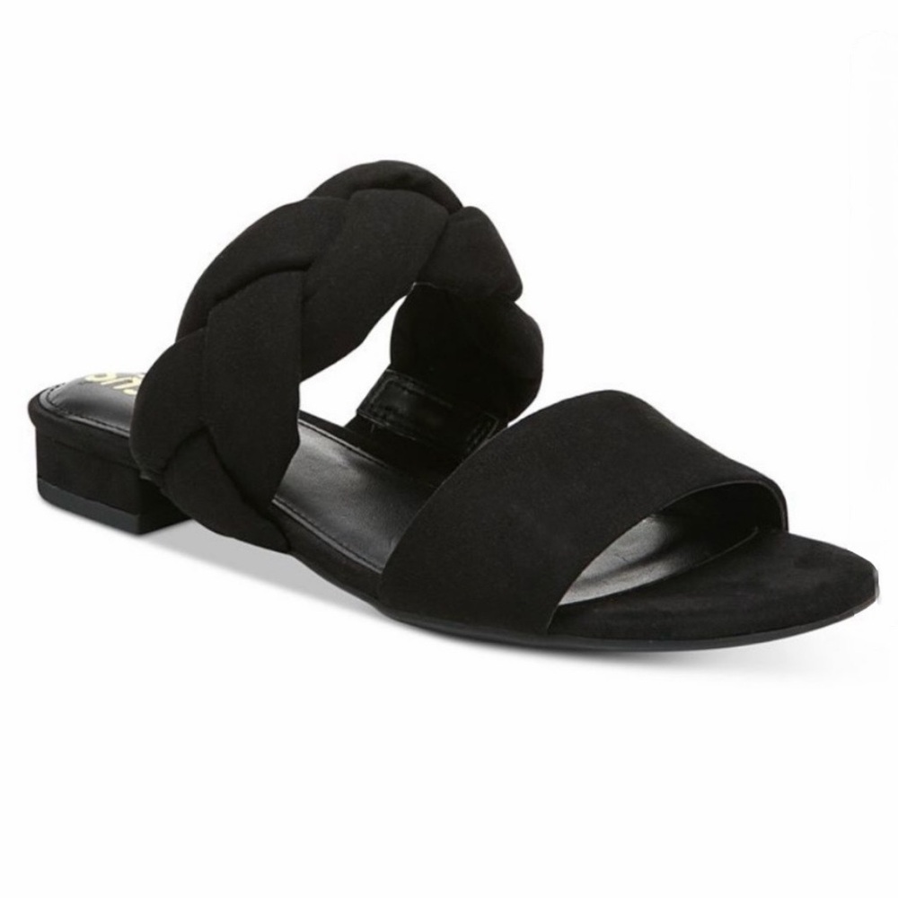 Circus by Sam Edelman Danielle Braided Low Heel Sandals Faux Suede Black 7.5
